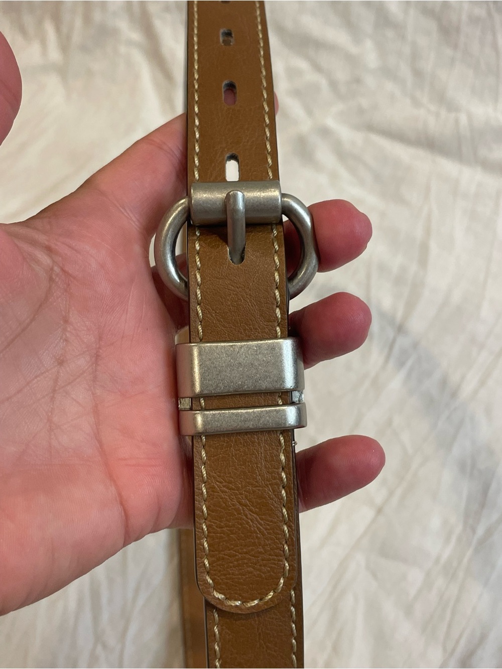 Relic Tan Vegan Leather Belt Silver Hardware Contrast Stitch Size Medium
